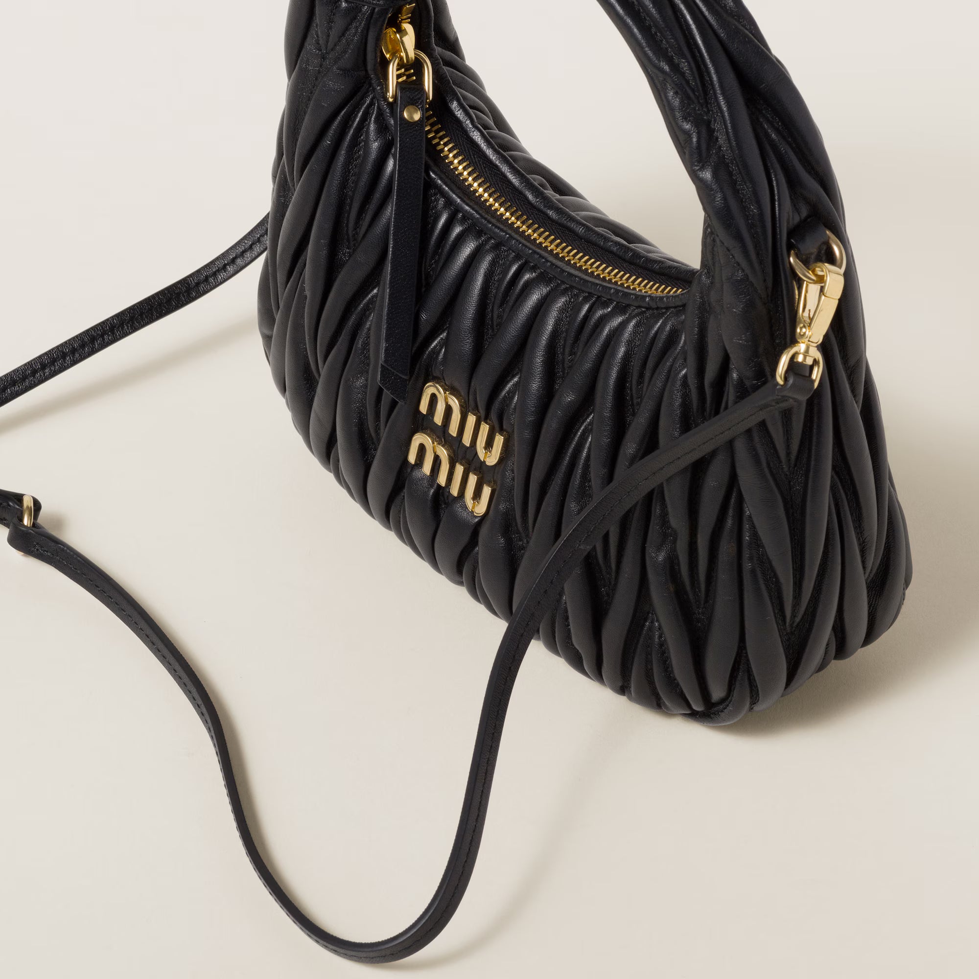 Miu iu Wander matelassé nappa leather hobo bag